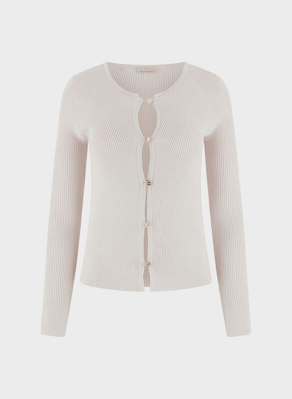 CARDIGAN CON BOTTONI GIOIELLO, G9B8 PANNA, medium