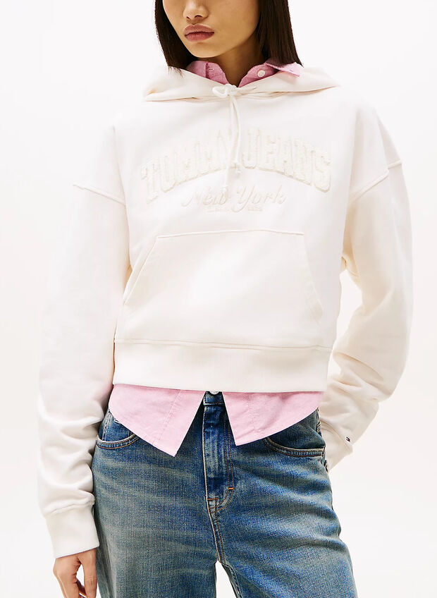 FELPA CROP LOGO RICAMO, YBH PANNA, large