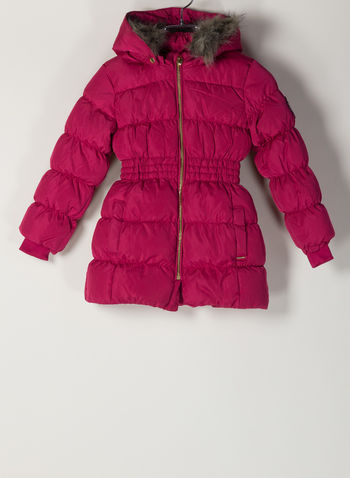 PIUMINO MOA CON CAPPUCCIO PELO DA BAMBINA, CERISE, small