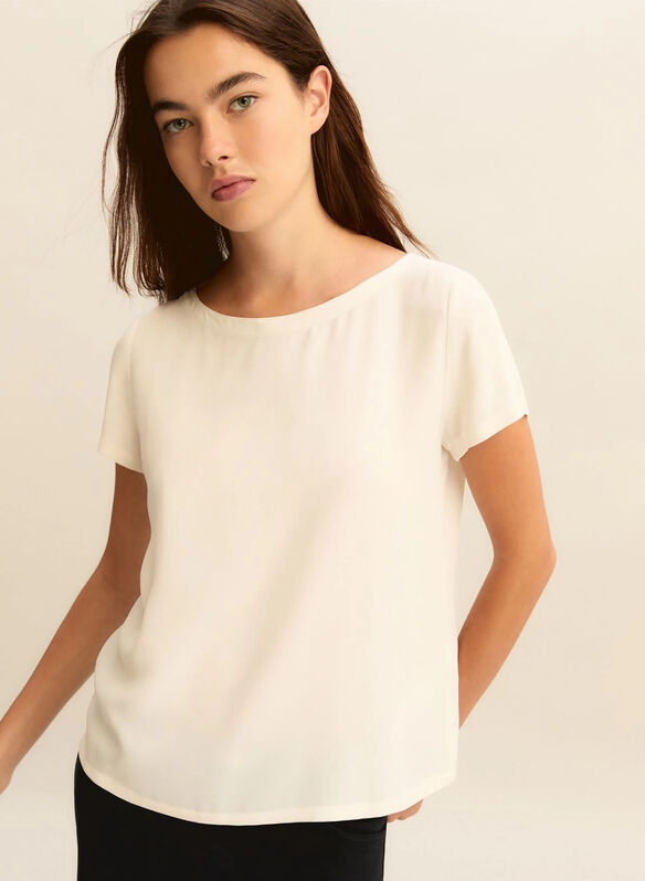 BLUSA IN CREPE DI MISTO SETA, 001 BURRO, medium