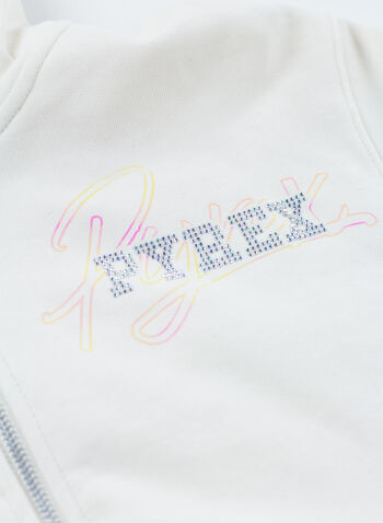 FELPA FULL ZIP CON CAPPUCCIO HOLOGRAM RAGAZZA, 036 PANNA, small