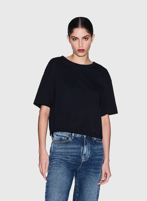T-SHIRT CROP LOGO, UC001 BLK, medium