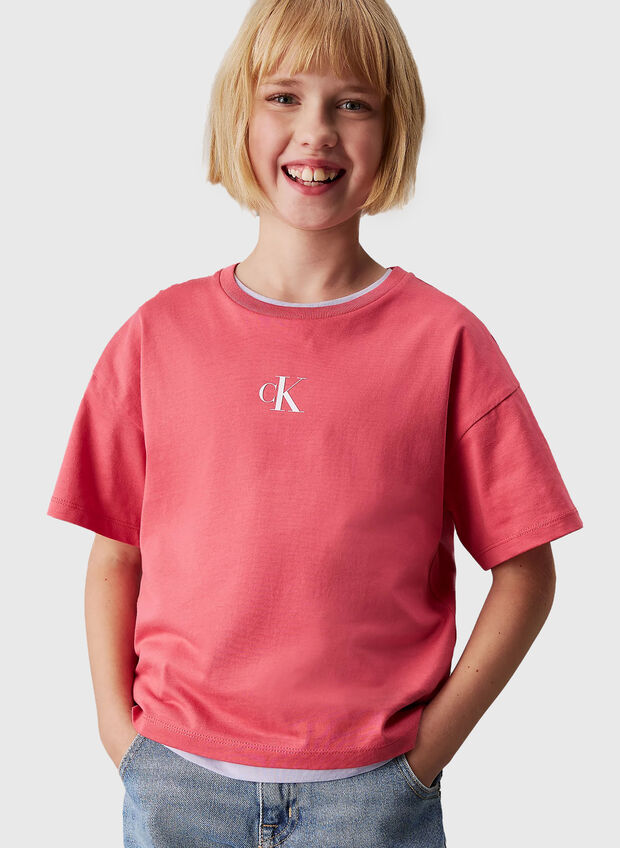 T-SHIRT GIROCOLLO A MANICHE CORTE RAGAZZA, , large