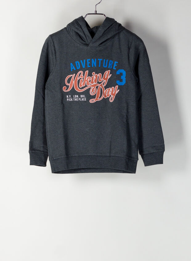 FELPA CON CAPPUCCIO E STAMPA, DARK GREY, large