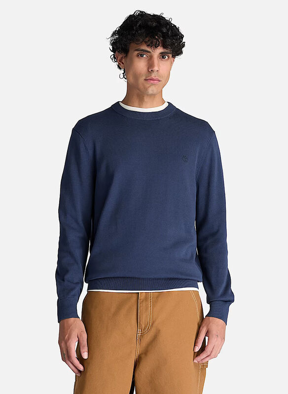 MAGLIONE GIROCOLLO IN COTONE, - DENIM, medium