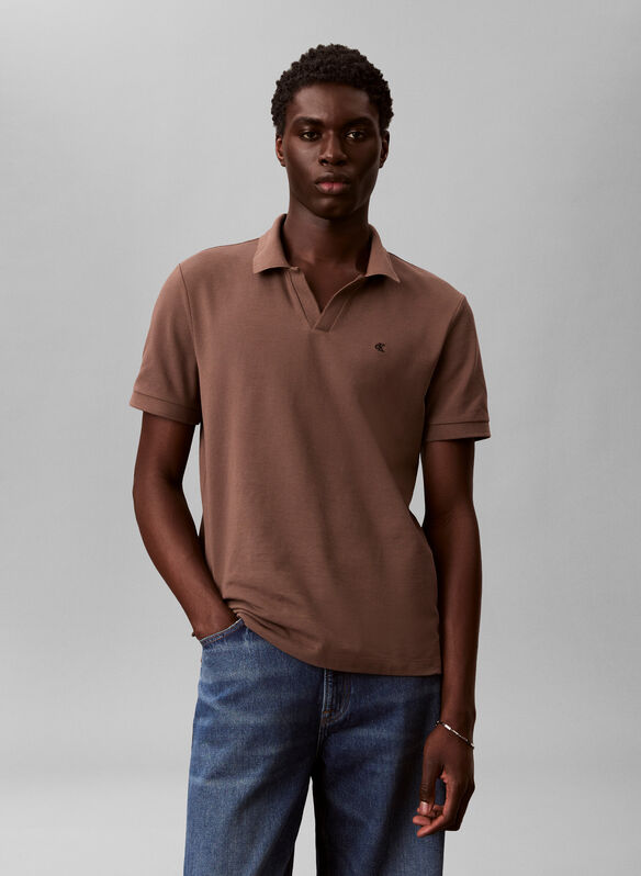 POLO IN PIQU&Eacute; DI COTONE CON COLLETTO APERTO, 9O9 MORO, medium