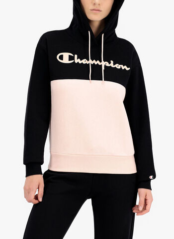 FELPA CON CAPPUCCIO E LOGO DOPPIO, KK001BLKPINK, small