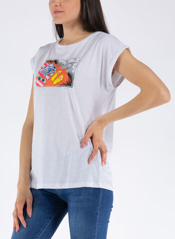 T-SHIRT CON STAMPA STRASS, 101WHT, small