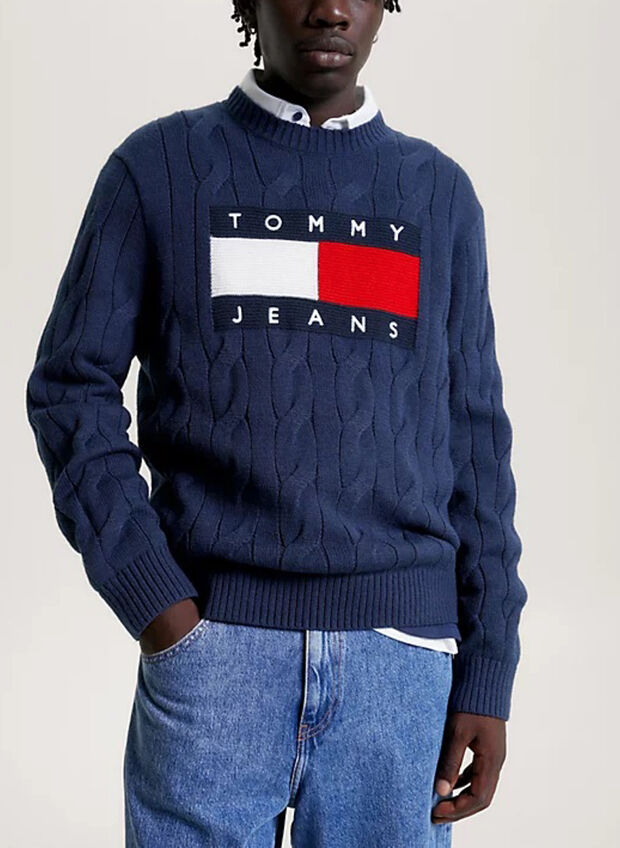 MAGLIONE GIRO TRECCIA FLAG, , large