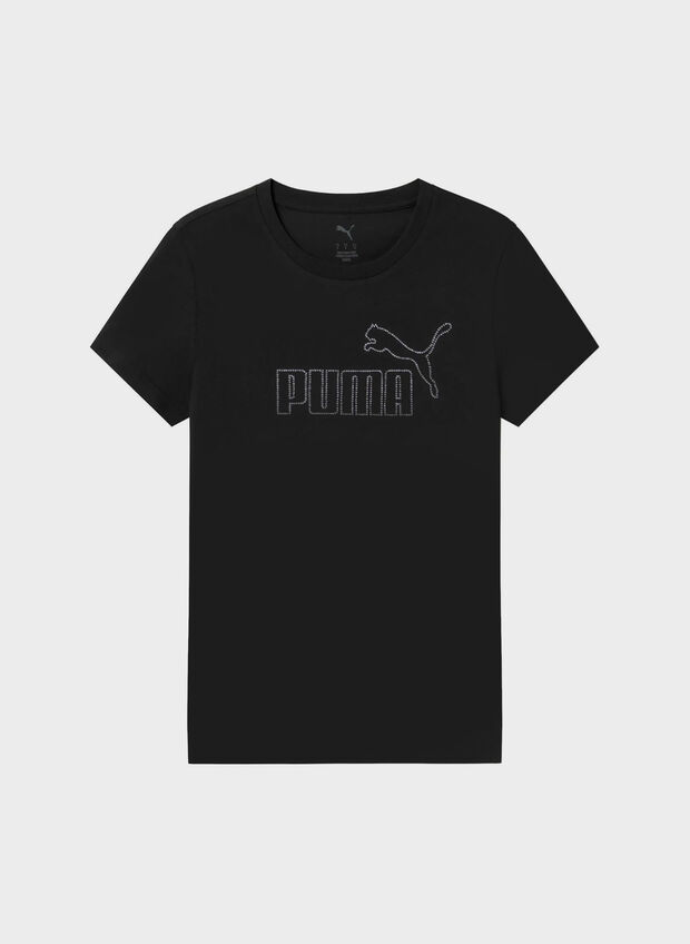 T-SHIRT RHINESTONE LOGO CON STRASS RAGAZZA, 01 BLK, large