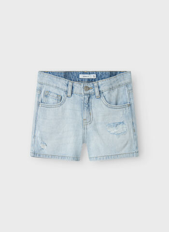 SHORTS IN JEANS CON ROTTURE RAGAZZA, LIGHT BLUE DENIM, small