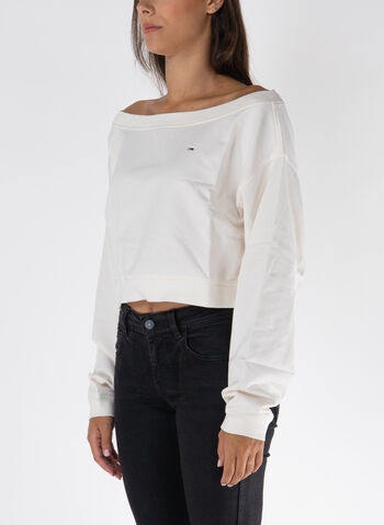 FELPA CROP ESSENTIAL CON SCOLLO A BARCA, , small