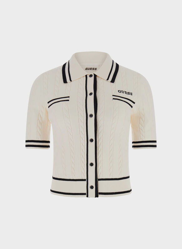 CARDIGAN A MAGLIA INTRECCIATA, G1O6 PANNA, medium