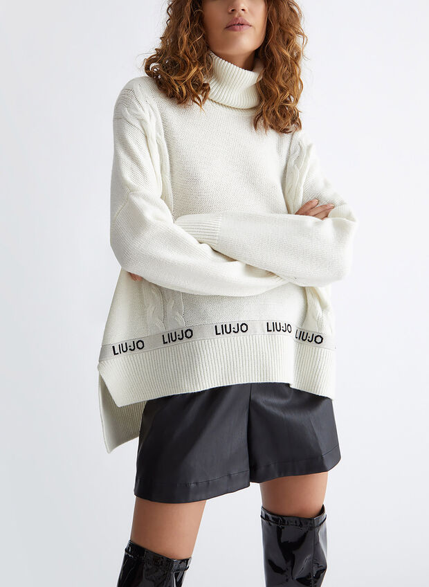 MAGLIONE DOLCEVITA CON LOGO, 10604 AVORIO, large