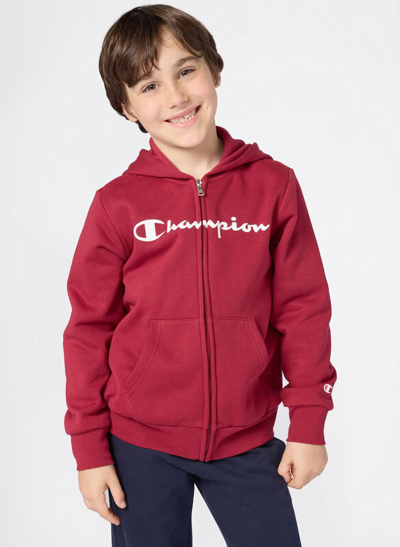 FELPA CON ZIP INTERA CON LOGO SCRIPT RAGAZZO, RS525 BORDO, medium