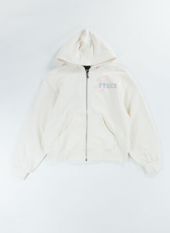 FELPA FULL ZIP CON CAPPUCCIO HOLOGRAM RAGAZZA, 036 PANNA, small
