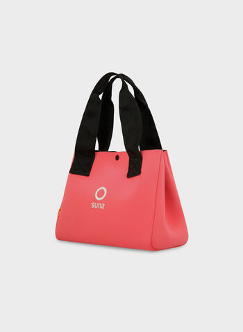 BORSA A MANO IN NEOPRENE CON STAMPA LOGO SMALL, ROSA FLUO, small
