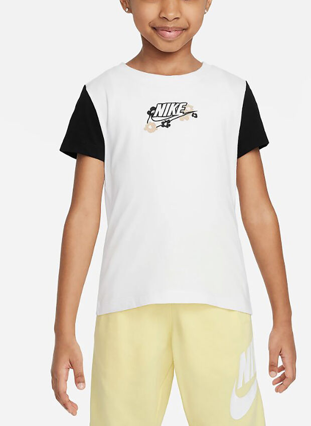 T-SHIRT CON LOGO FLORAL BAMBINA, 001 WHTBLK, large