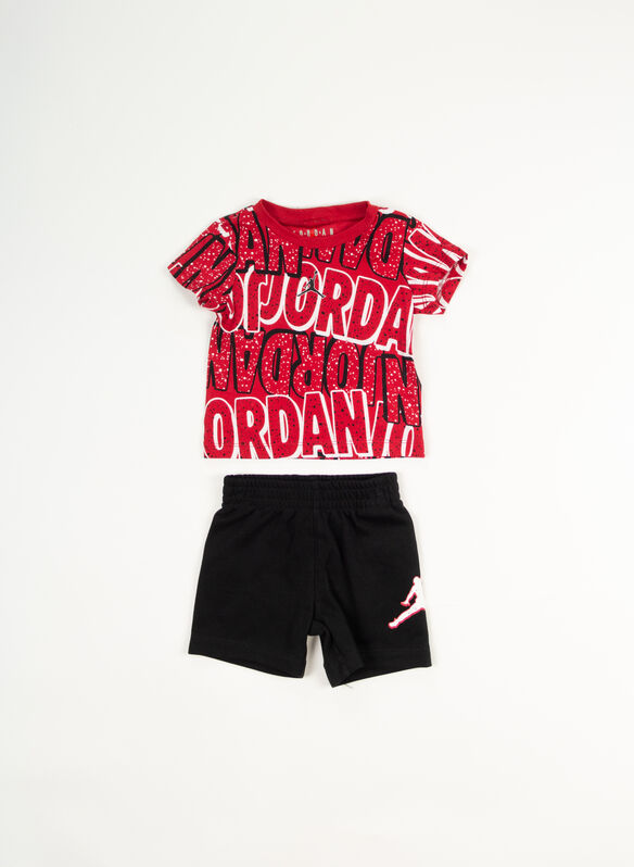 COMPLETO T-SHIRT+ SHORTS JORDAN BIMBO, 023 BLK RED, medium