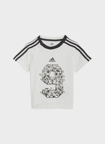 COMPLETO SHORTS E T-SHIRT LIL 3-STRIPES SPORTY SUMMER BIMBO, WHTBLK, small