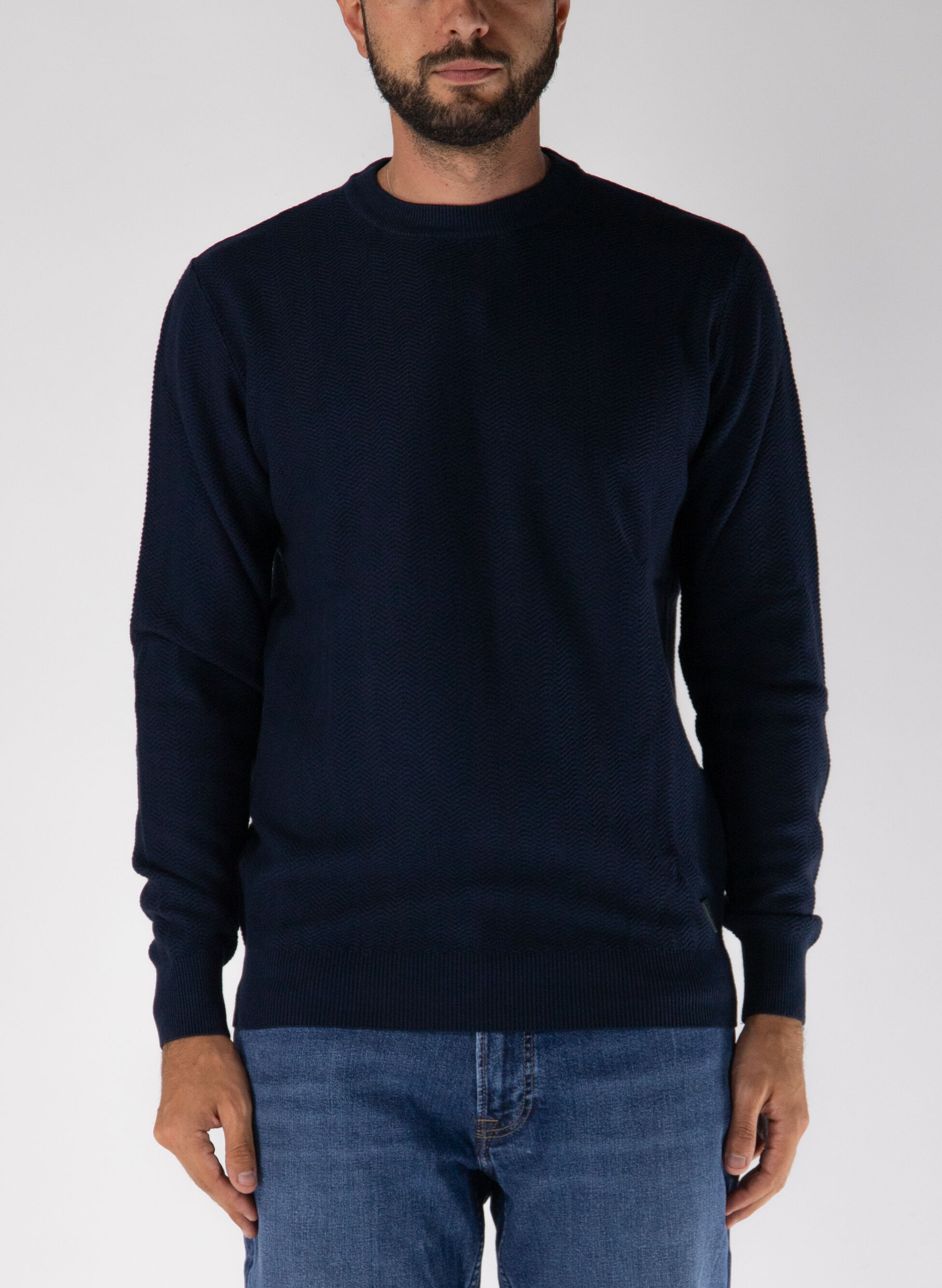 MAGLIONE GIROCOLLO CON TRAMA A SPINA DI PESCE S