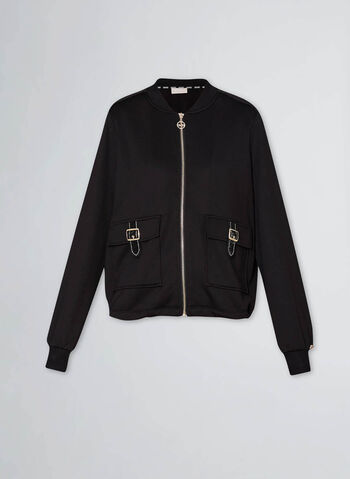 FELPA FULL ZIP CON FIBBIA STRASS, C3472 BLKCIPRIA, small