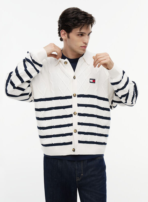 CARDIGAN TJM STRIPE, YBH WHT, medium