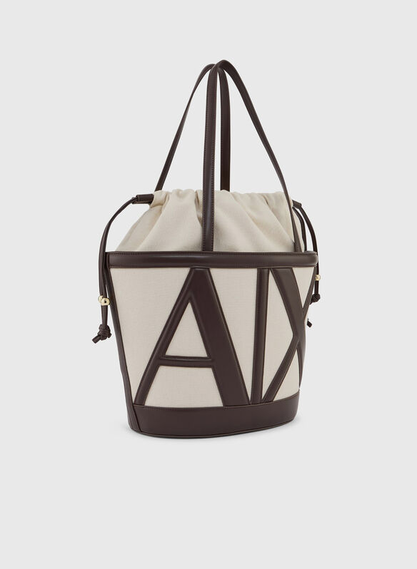 BORSA A SECCHIELLO IN CANVAS CON LOGO MAXI, M6262 BROWN, medium