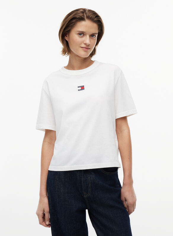 T-SHIRT BADGE SQUADRATA, YBL WHT, medium