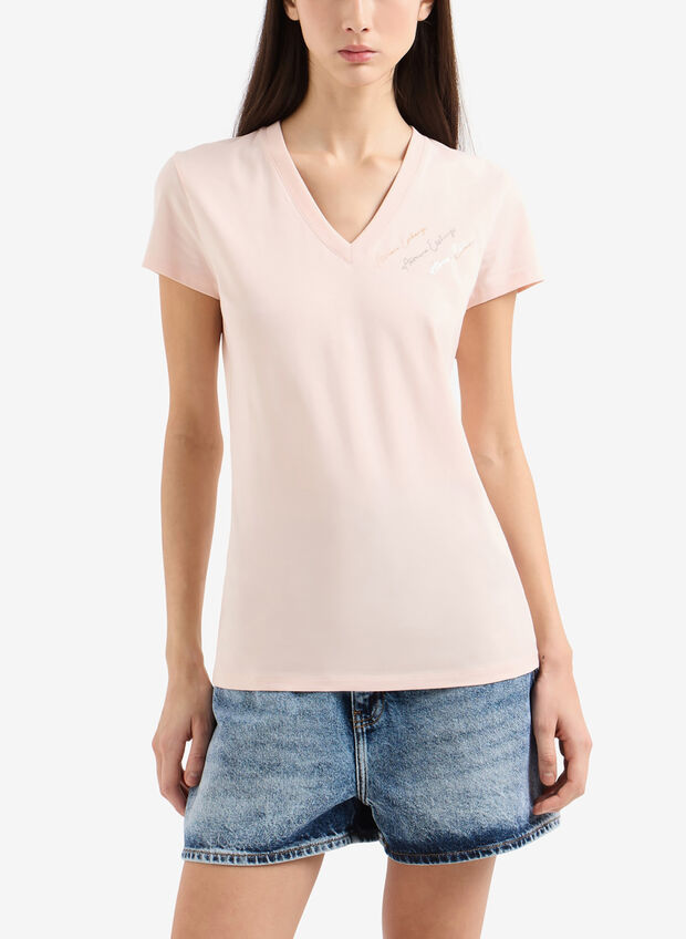 T-SHIRT LOGO STRASS, U4105 ROSE, large