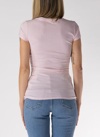 T-SHIRT GIROCOLLO CON LOGO STRASS, A60W PINK, small
