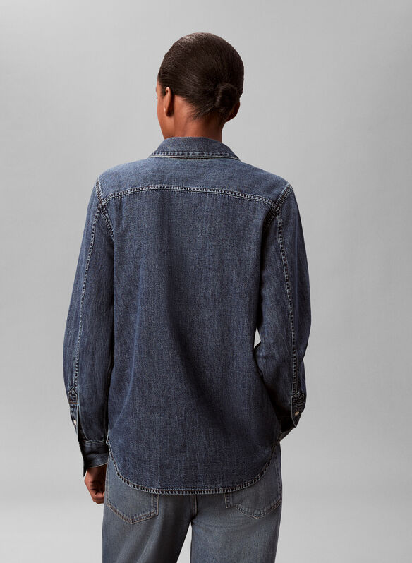 CAMICIA A TUNICA BUTTON-DOWN IN DENIM, 3UA STONE, medium