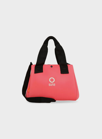 BORSA A MANO IN NEOPRENE CON STAMPA LOGO SMALL, ROSA FLUO, small