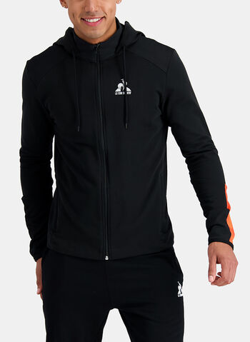 FELPA FULL ZIP CON CAPPUCCIO, BLKORANGE, small