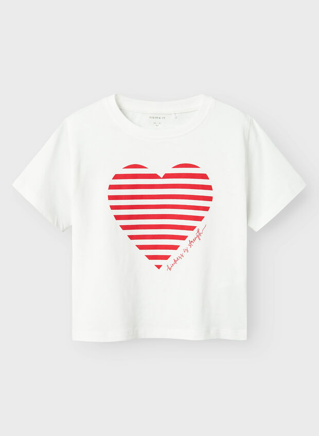 T-SHIRT A MANICA CORTA CON CUORE STAMPATO BAMBINA, , large