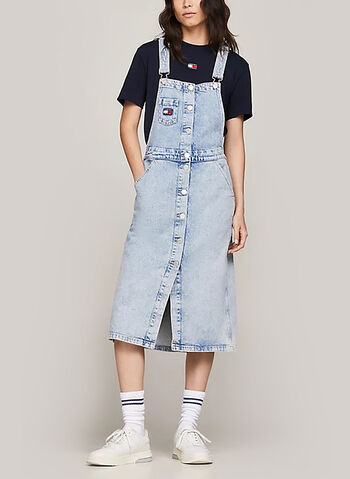 ABITO SALOPETTE MIDI IN DENIM, 1AB CHIARO, small