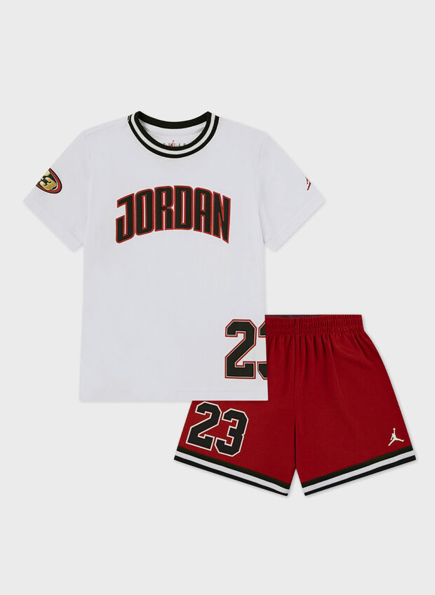 COMPLETO T-SHIRT + SHORT JORDAN PLAY OFF BAMBINO, R78 WHTRED, large