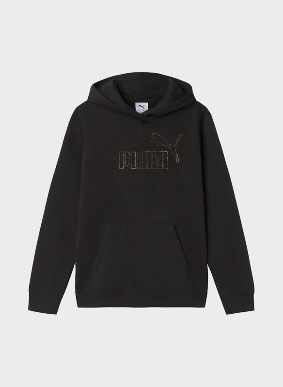 FELPA ESS RHINESTONE HOODIE RAGAZZA, 01 BLK, medium
