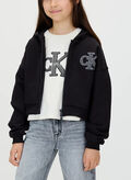 FELPA FULL ZIP CON LOGO IN CONTRASTO RAGAZZA, BEH BLK, thumb