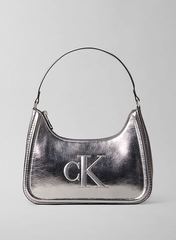 BORSA DA SPALLA CON MONOGRAMMA IN METALLO, 3JH SILVER, small