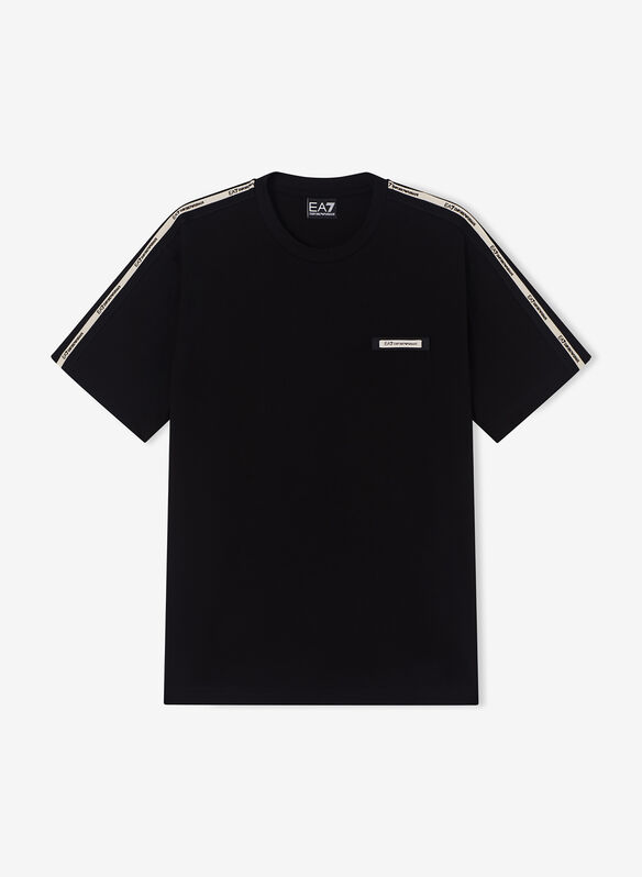 T-SHIRT GIROCOLLO LOGO SERIES IN COTONE, UC001 BLK, medium