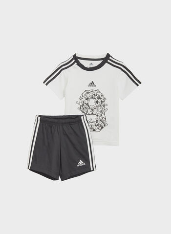 COMPLETO SHORTS E T-SHIRT LIL 3-STRIPES SPORTY SUMMER BIMBO, WHTBLK, small