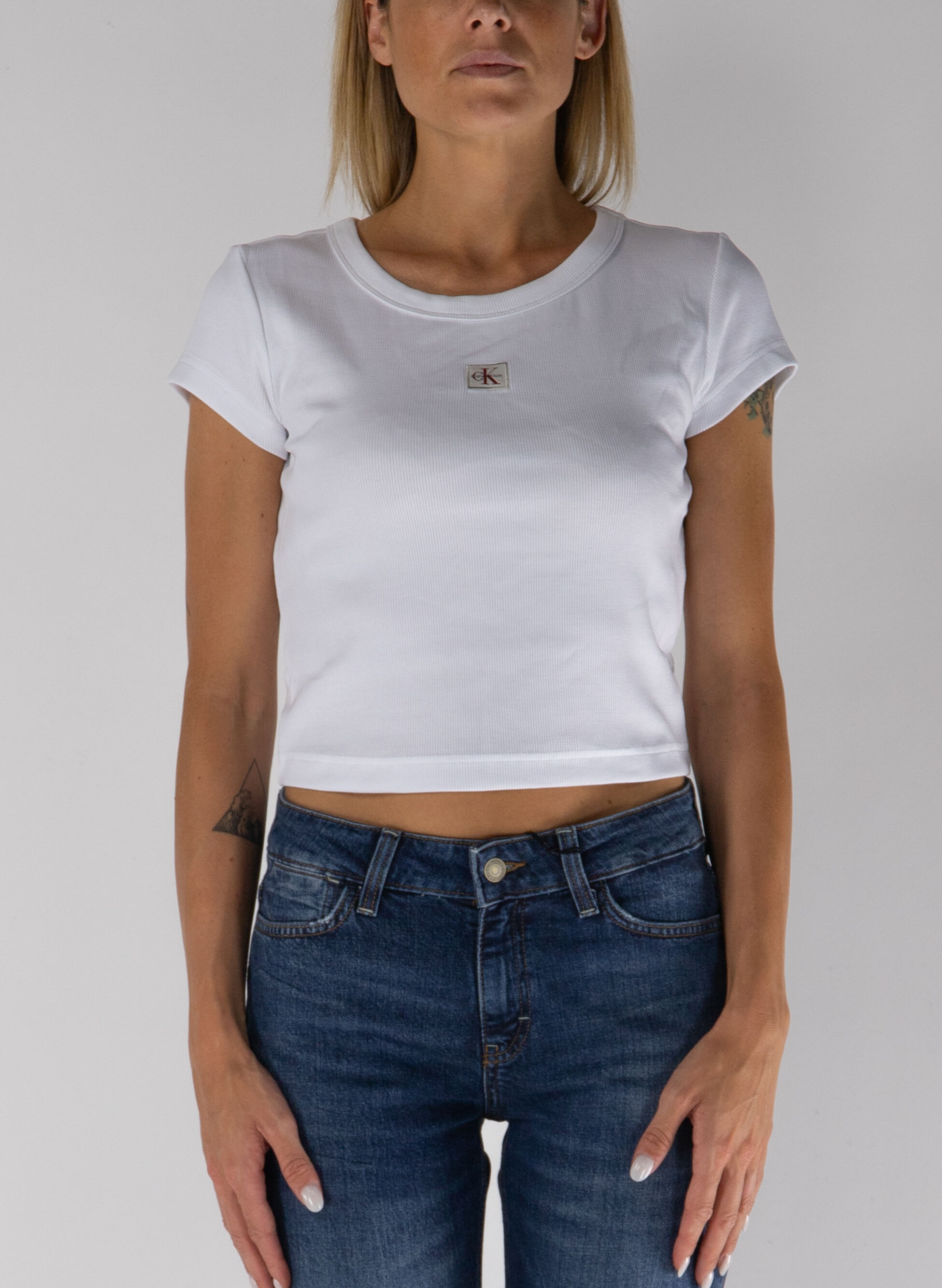 CALVIN KLEIN JEANS T-shirt a manica corta bianca con logo CK