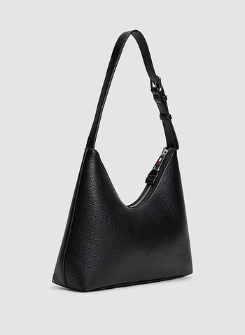 BORSA A SPALLA CON FINITURA TRAMATA, BDS BLK, small