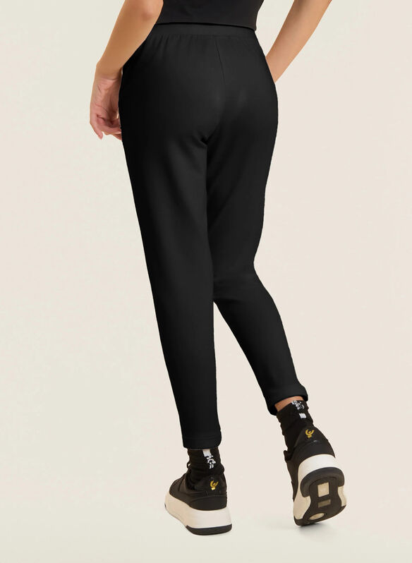 PANTALONE SPORTIVI CROPPED CON RISVOLTO E STRASS, N BLK, medium