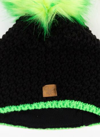 CAPPELLO MAGLIA PON PON FLUO, NEROVERDE, small