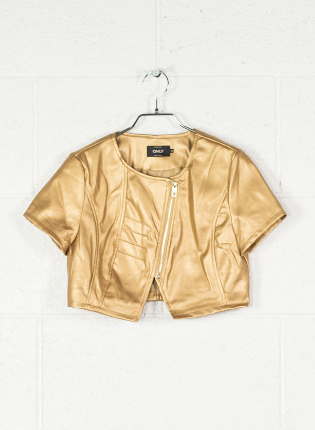 COPRISPALLE FAUX LEATHER BOLERO, GOLD, large
