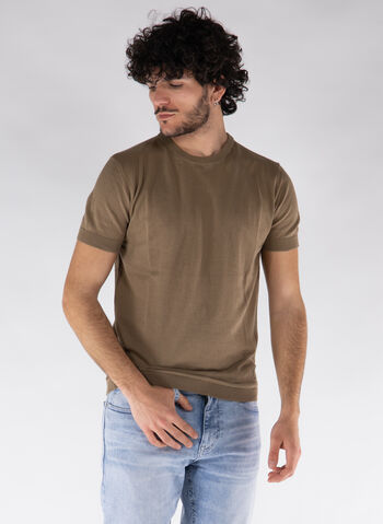 MAGLIONE IN COTONE A MANICHE CORTE, 0298 TABACCO, small