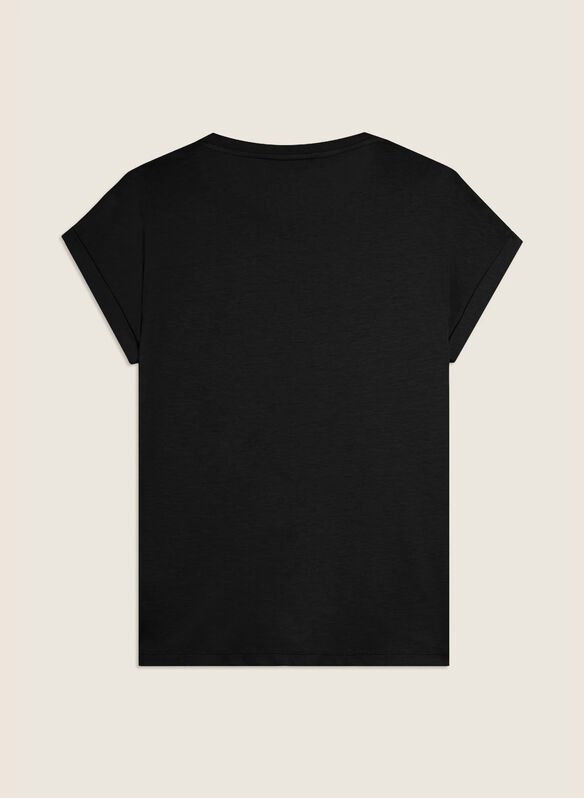 T-SHIRT DETTAGLIO ANIMALIER SULLE SPALLE, N BLK, medium