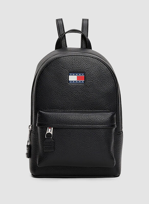 ZAINO CON FINITURA ZIGRINATA E LOGO GOMMATO, BDS BLK, medium